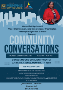 CITY COUNCIL VICE-CHAIRWOMAN JANA SWEARENGEN-WASHINGTON AND MEMPHIS LIGHT GAS AND WATER TO HOST A COMMUNITY CONVERSATIONS